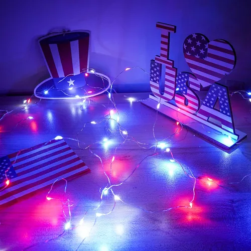 Vista 103 de Paquete de 2 guirnaldas de luces LED, funcionan con pilas, 5 m, 50 luces intermitentes, temporizador, impermeables, para habitaciones, bodas