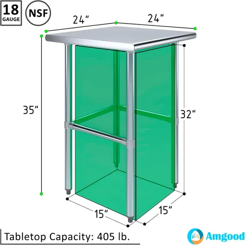 Vista 3 de AmGood Mesa de trabajo de acero inoxidable con base abierta, banco de trabajo de metal