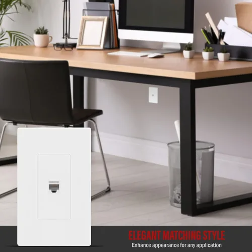 Vista 7 de ENERLITES Placa de pared sin tornillos con puerto y módulo de conector Keystone CAT6 RJ45, para multimedia de voz/datos y audio/video