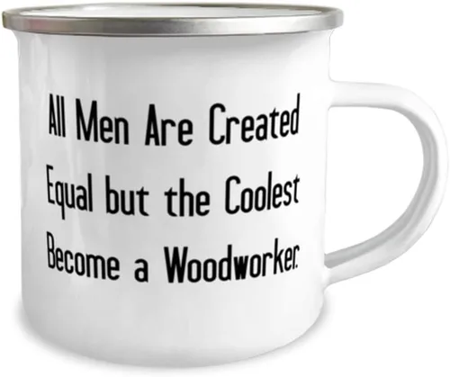 Vista 2 de Inspire Woodworker Gifts All Men Are Created Equal but the Coolest Become, Taza de cumpleaños de 12 onzas para carpintería de amigos, ideas