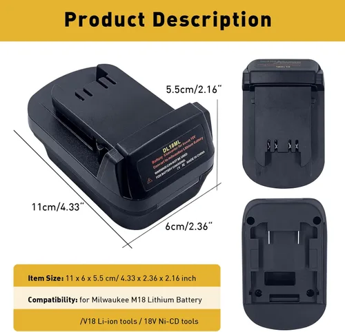 Vista 3 de DW18ML DL18ML Convertidor de batería para Dewalt 20V batería a Milwaukee 18v adaptador de batería, convertir la batería Dewalt 20V a Milwaukee M18