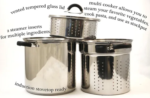 Vista 4 de ExcelSteel - Olla multifunción de acero inoxidable de 12 cuartos de galón con base encapsulada, tapa de vidrio ventilada y asas cubiertas