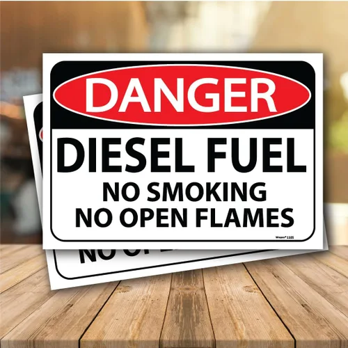 Vista 2 de Paquete de 2 calcomanías de combustible diésel de peligro de 10 x 7 pulgadas para no fumar y llamas abiertas, calcomanías de combustible diésel