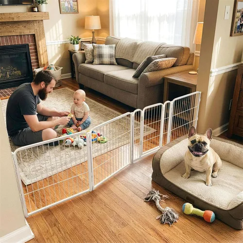 Vista 39 de FXW Puerta para perros extra ancha diseñada para uso en interiores, ancho ajustable de hasta 137 pulgadas de ancho