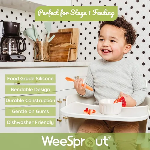 Vista 7 de WeeSprout Paquete de alimentación para bebés, tarros de vidrio para almacenamiento de alimentos, 2 ventosas de silicona, 3 cucharas para bebés