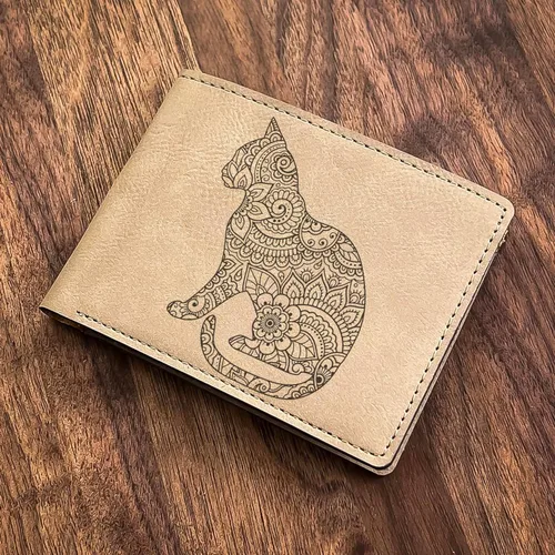 Vista 7 de Cat Mandala Leather Wallet: Unique Design, Perfect Gift for Cat Lovers - Ideal for Mom, Sister, Friend on Christmas, Birthday