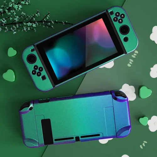 Vista 3 de eXtremeRate PlayVital - Cubierta trasera brillante para consola Nintendo Switch, controlador de mano NS Joycon protector separable carcasa dura