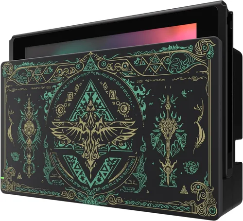 Vista 6 de eXtremeRate Placa frontal de agarre suave personalizada para Nintendo Switch Dock, brilla en la oscuridad, carcasa de repuesto negra Tótem del Reino