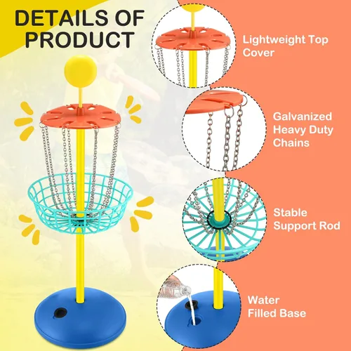 Vista 5 de Meooeck 42 Inches Mini Disc Golf Baskets with 10 Flying Discs Golf Starter Set for Indoor Outdoor Yard and Beach