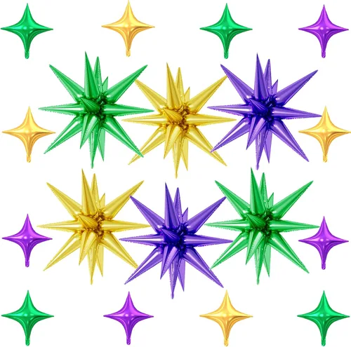 Vista 46 de 18 globos de estrella rojos y plateados, globos plateados y rojos con 6 globos de estrella en explosión de 22 pulgadas, 12 globos de aluminio