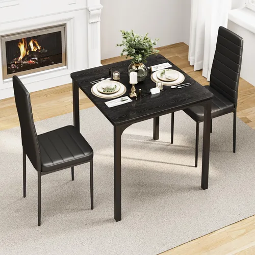 Vista 2 de Gizoon Mesa de Cocina para 2, Juego de Mesa y Sillas de 2, Juego de Mesa de Cena de 3 Piezas con 2 Sillas Tapizadas de PU para Comedor, Sala de Negro