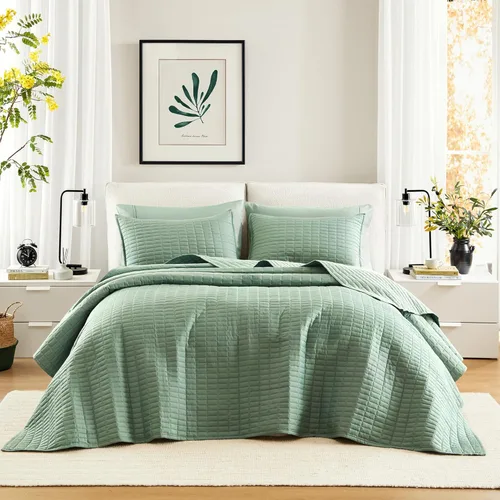 Vista 35 de Comfort Spaces Juego de edredón de tamaño King extragrande de color marfil de 120 x 118 pulgadas, colcha acolchada de verano de microfibra ligera