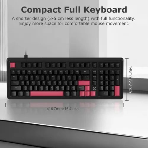 Vista 2 de FIRSTBLOOD ONLY GAME. AK980 Gaming Mechanical Keyboard - 101-Key Hot-Swap Gasket Mount USB Wired Keyboard with Pre-Lubed Red Switches, NKRO, for
