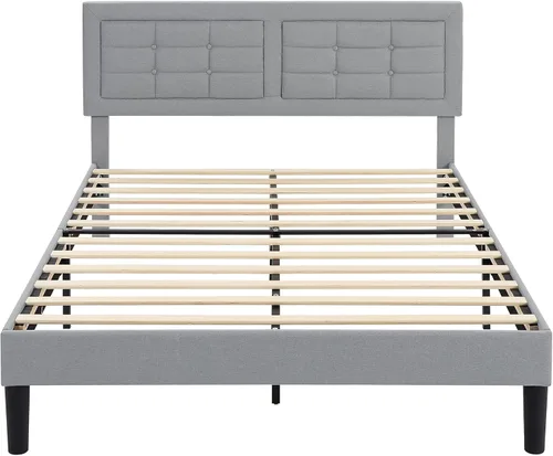 Vista 31 de VECELO Full Size Bed Frame with Storage Drawers, Upholstered Platform Bedframe with Wingback Headboard, No Box Spring Needed, Light Grey