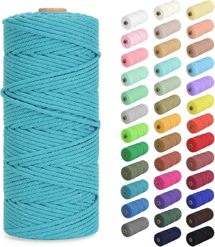 Vista 30 de Cuerda de macramé de 0.079 in x 220 yardas (656 pies), cuerda de algodón natural para colgar en la pared, ganchos de plantas, manualidades, Verde