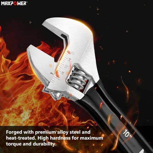 Vista 5 de MAXPOWER Juego de Llaves Ajustables, 3 Piezas Llaves Ajustables de 6 pulgadas, 8 pulgadas, 10 pulgadas, Escalas Métricas y SAE, Mandíbula Extra