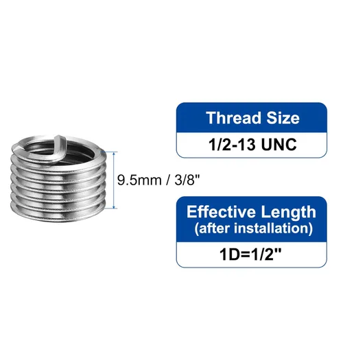 Vista 2 de uxcell 50 piezas de insertos de rosca de alambre 1/2-13 UNC 1D (1/2 ") 304 de acero inoxidable helicoidal tipo helicoidal kit de reparación de rosca
