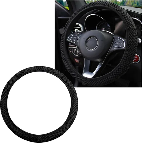 Vista 11 de Yourkar Funda elástica para volante, 38 cm × 38 cm, protector de volante elástico y transpirable cómodo, funda de volante de poliéster de tela
