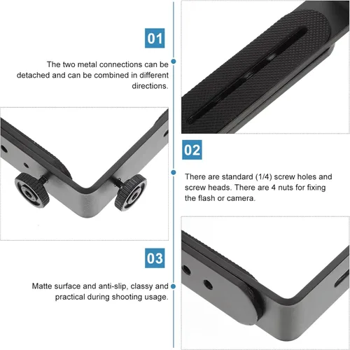 Vista 5 de SOLUSTRE Soporte de flash de cámara en forma de L doble soporte de cámara de metal en forma de L Soporte de zapata caliente flash L - Estabilizador