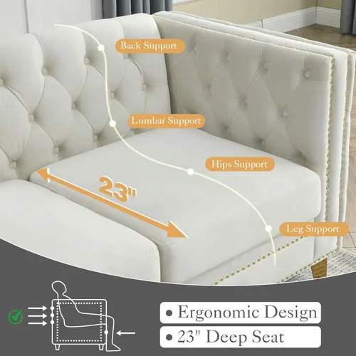 Vista 6 de JEEOHEY Juego de Sofás Chesterfield de 2, Sofá Moderno de Terciopelo con Capitoné y Ribete de Tachuelas, Sofá Tapizado de Asiento Profundo, Sofá
