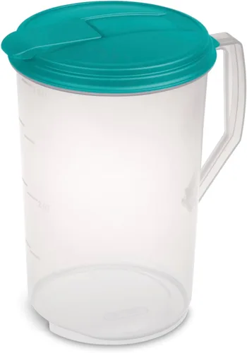 Vista 2 de Sterilite Jarra redonda de 1 galón, boquilla y mango para verter fácilmente agua o jugo, plástico, apta para lavavajillas, plástico, transparente