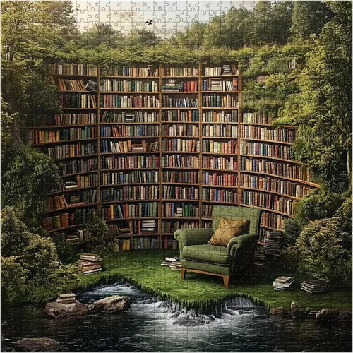 Vista 2 de PICKFORU Rompecabezas de biblioteca natural para adultos de 1000 piezas, rompecabezas vintage de estantería de bosque, rompecabezas de paisaje