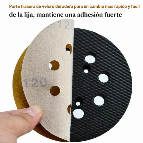 Vista 4 de Discos de lija de 5 pulgadas con 8 agujeros de gancho y bucle de grano 120 de órbita aleatoria, paquete de 50