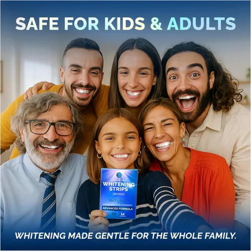 Vista 6 de Tiras blanqueadoras para dientes sensibles, sin esmalte, sin peróxido, tiras blanqueadoras de dientes con enzimas naturales, puntas blancas suaves
