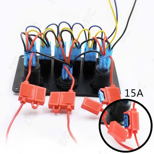 Vista 7 de FXC - Panel de interruptor basculante de barco marino de aluminio de 12 voltios, resistente al agua, 6 marchas, panel de interruptor de encendido