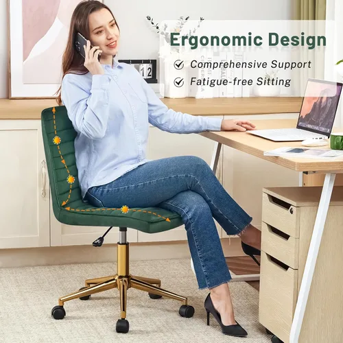 Vista 20 de Furniliving Silla de escritorio de oficina en casa, silla de tocador sin brazos con ruedas de terciopelo suave altura ajustable, cómodas sillas