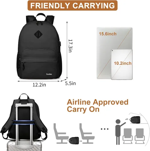 Vista 4 de Mochila para la escuela, adolescentes, niños y niñas, mochilas casuales Negro