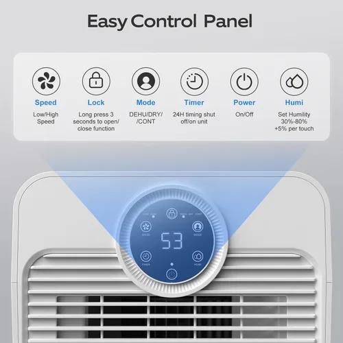 Vista 4 de Deshumidificadores Glowells de 1600 pies cuadrados para el hogar, deshumidificador de 21 pintas con manguera de drenaje para sótano, control