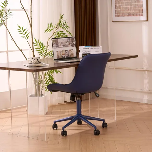 Vista 43 de YOUNIKE Silla de escritorio de oficina en casa con ruedas, silla de tocador sin brazos con respaldo, cómoda y moderna silla tapizada de cuero