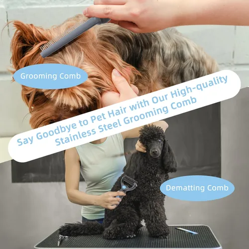 Vista 3 de Wisedog Kit de aseo para perros, 7 piezas, cortaúñas para gatos con lima de uñas, peine desengrasante para perros, peine de pulgas, cepillo de baño