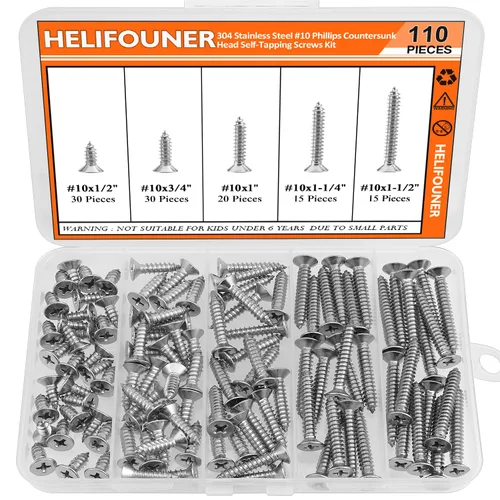 Vista 9 de Juego de tornillos de madera #2 x 1/4" 3/8" 1/2" 5/8" 3/4", HELIFOUNER 240 piezas de kit de surtido de tornillos autorroscantes con cabeza Phillips