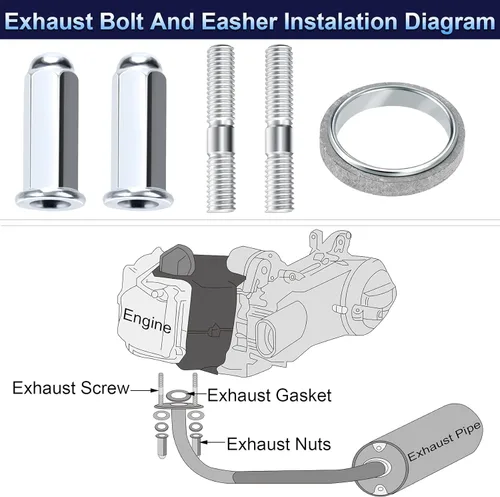 Vista 3 de PAGOW Kit de 10 piezas de pernos y juntas de escape Gy6 para scooters de 50 cc, 125 cc, 150 cc, ATV, ciclomotor, quad, 4 ruedas, dunas, buggy