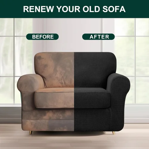 Vista 318 de CHUN YI Fundas para sofá de 7 piezas, lavables, fundas elásticas para sofá de 3 cojines con respaldo y fundas de cojín separados, protector