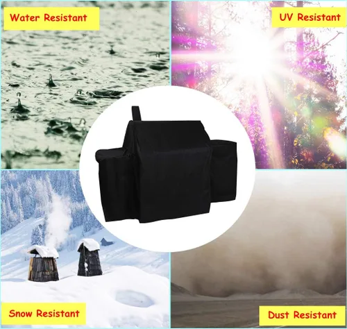 Vista 5 de Cubierta de parrilla impermeable resistente para parrillas Char-Griller 2121,2123 y ahumadores con caja de fuego lateral, color negro