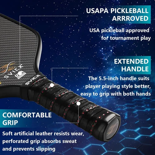 Vista 7 de Carbon Fiber Pickleball Paddle 16mm – Professional Pickleball Paddles with Superior Control, Power & Spin – Extended Handle for Two-Handed Grip