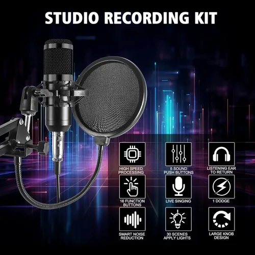 Vista 3 de ALSO GO Paquete de equipo de podcast, micrófono de podcast profesional BM-800 con soporte ajustable, mezclador de audio V10XPRO, modificador de voz