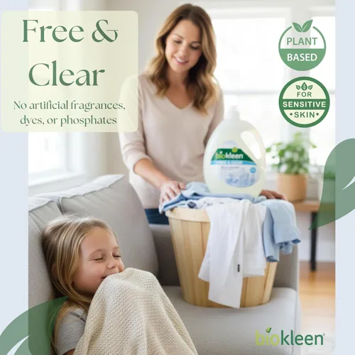 Vista 5 de Biokleen Free & Clear - Detergente líquido concentrado natural 3X para ropa, 300 cargas, a base de plantas, hipoalergénico, elimina manchas
