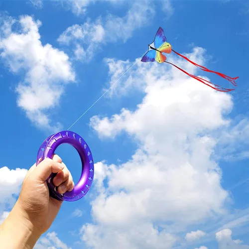 Vista 6 de Juego de cometas de aro para niños: carrete, mango y línea de 300 pies para cada bobinador de carrete de cometa