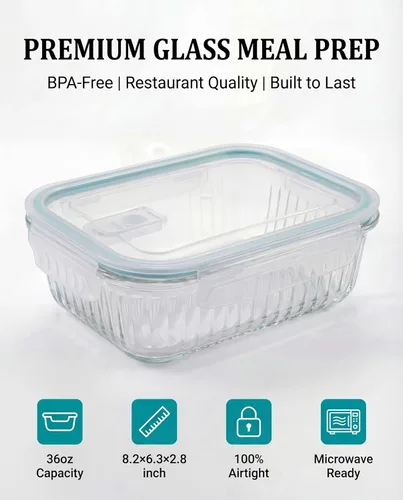 Vista 2 de Paquete de 5, recipientes de vidrio de 36 onzas con tapas de cierre a presión, recipientes de vidrio para alimentos, recipiente hermético