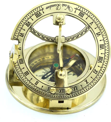 Vista 2 de SARA NAUTICAL Reloj de Sol Antiguo de Latón, Brújula con Reloj Solar en Caja, Regalo, Reloj Solar en Forma de Barco, Decoración de Barco