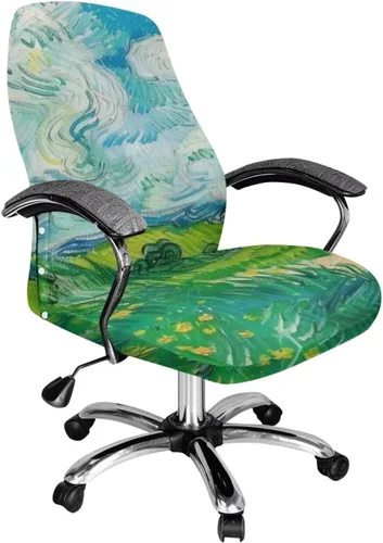 Vista 37 de Green Leaf - Fundas para sillas de oficina en casa, fundas elásticas para sillas de escritorio de computadora, respaldo alto, universales, fundas