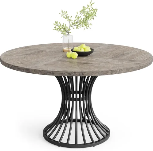 Vista 8 de Tribesigns Mesa de comedor redonda para 4-6 personas, mesa de comedor de granja de 47 pulgadas, mesa de comedor circular industrial con base de Gris