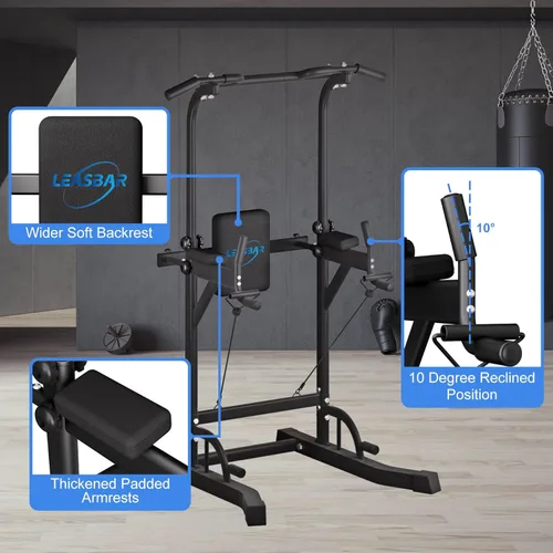 Vista 7 de Power Tower Pull Up Dip Station, Heavy Duty Pull Up Station Dip Bar Station Multi-Function Home Gym Strength Training Fitness Equipment 500LBS