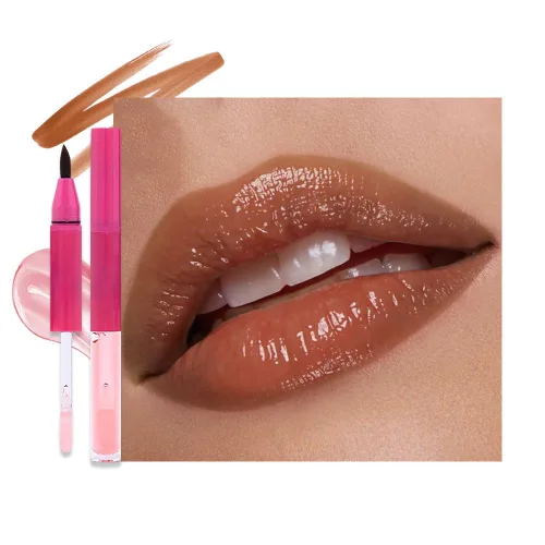 Vista 18 de evpct Lápiz labial líquido mate rojo caramelo con aceite de labios, acabado brillante, lápiz labial 2 en 1, resistente al agua de larga duración