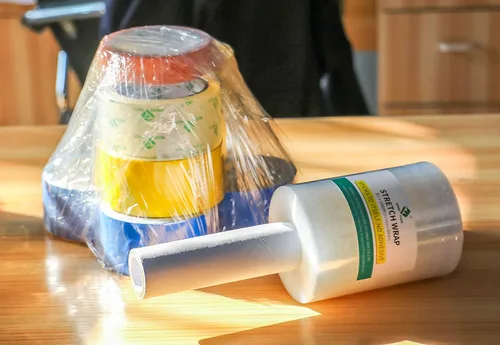 Vista 3 de BOMEI PACK Paquete de 2 mini rollos de envoltura elástica industrial transparente con asa, 5 pulgadas, 1000 pies, calibre 80 para servicio pesado