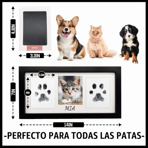 Vista 2 de Kit de marco de huellas para perro, gato y bebé, marco conmemorativo de madera extragrande, almohadilla sin tinta y kit de impresión de arcilla Negro